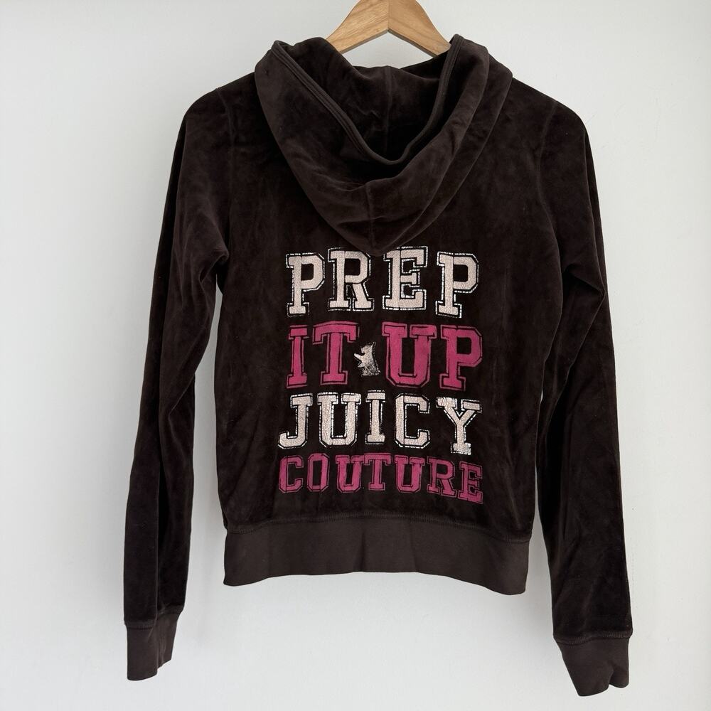 Juicy Couture Y2K Velour Track Jacket Large Brown Prep It Up Zip Up Hoodie USA